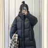 Черное женское зимнее новое стеганое хлопковое пальто с капюшоном, свободное, длиной ниже колена, утолщенное, теплое, длинное