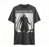 Black Crew Neck Vintage Black White Gothic Vampire Character Poster Graphic Retro Serif Letter Unisex Short Sleeve Tee