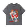Стиранные футболки 275 г/м² 100% Хлопок Evangelion V9 Аска Рей Ваифу Принт Унисекс Плотная хлопковая футболка
