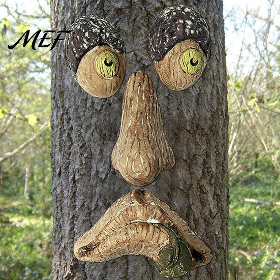 Outdoor Garden Wall Decor Glow?in?the?Dark Tree Face Decor, Funny Old Man Bark Gifts Resin Ornament, Halloween Easter Hugger Yard Decoration