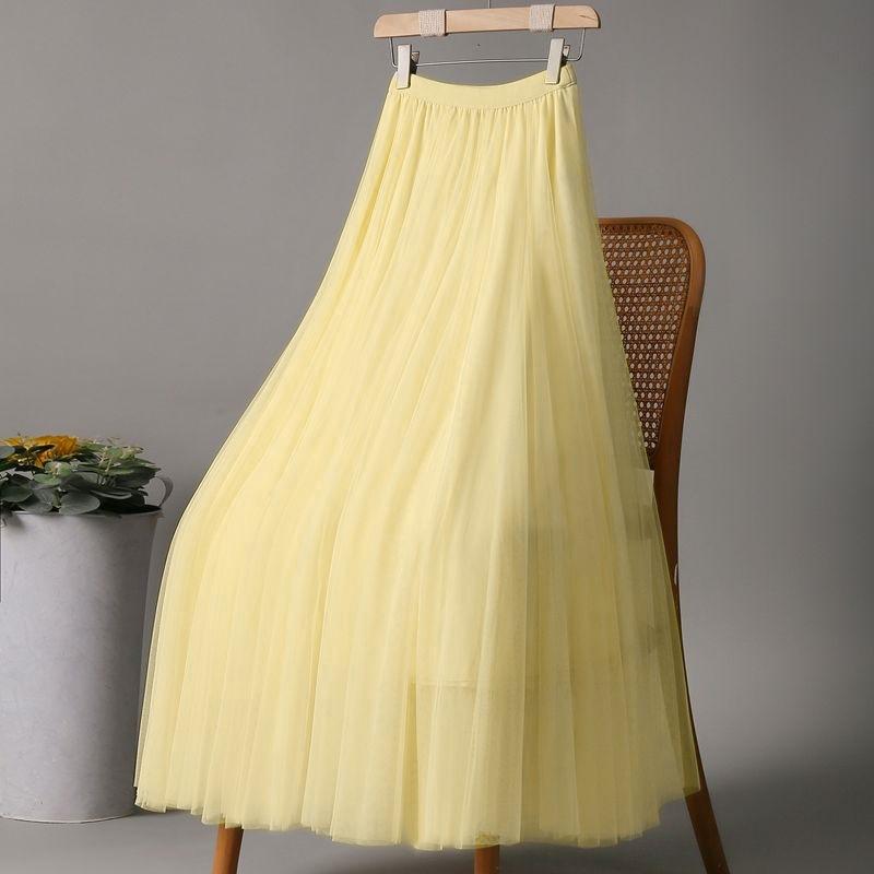 Сетчатая юбка для женщин, эластичная однотонная длинная юбка с высокой талией, элегантная юбка с пузырьками, летняя дышащая удобная легкая балетная юбка-макси