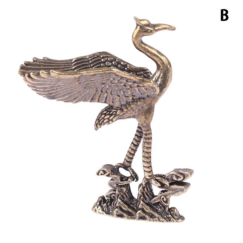 1Pc Antique Brass Eagle Crane Statue Small Ornaments Vintage Brass Animal Figurines Crafts Desk Home Decor Accessories Gifts