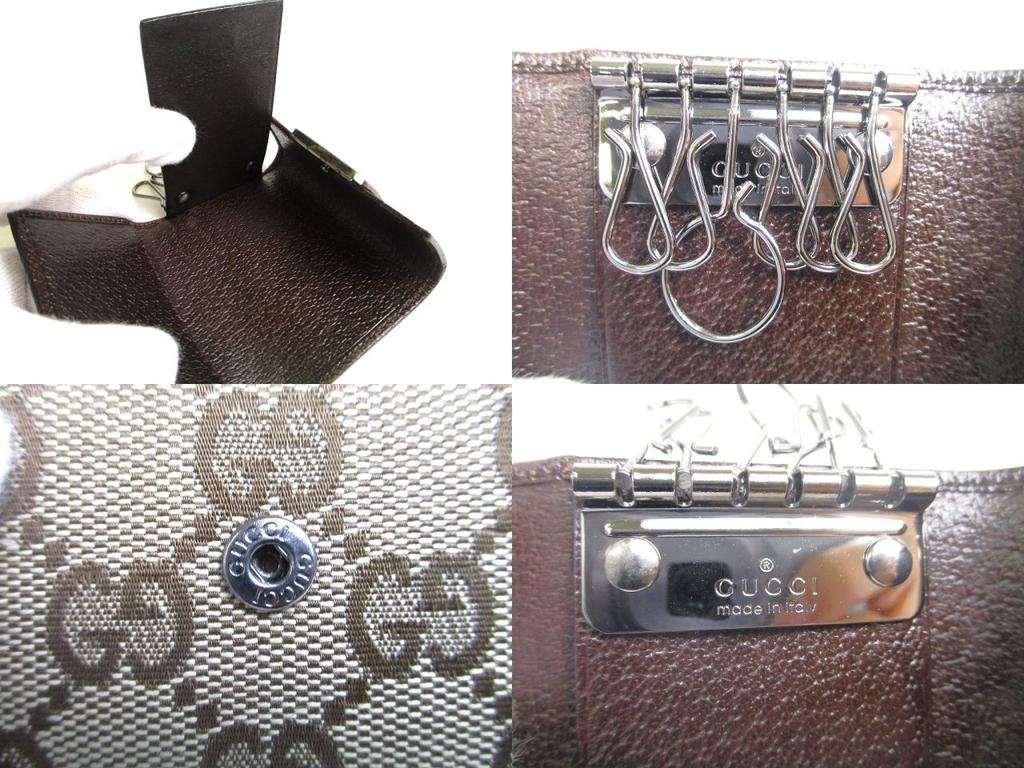 Authentic GUCCI GG Beige Canvas Brown Leather 6 Pics Key Chain #a465  Refurbished