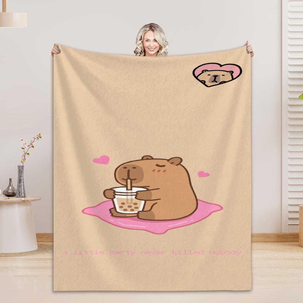 1pc Blankets Lovely Capybara Printed Flannel Blanket Quality Soft Warm Throw Blanket Winter Kids Couch Bed Fluffy Bedspread