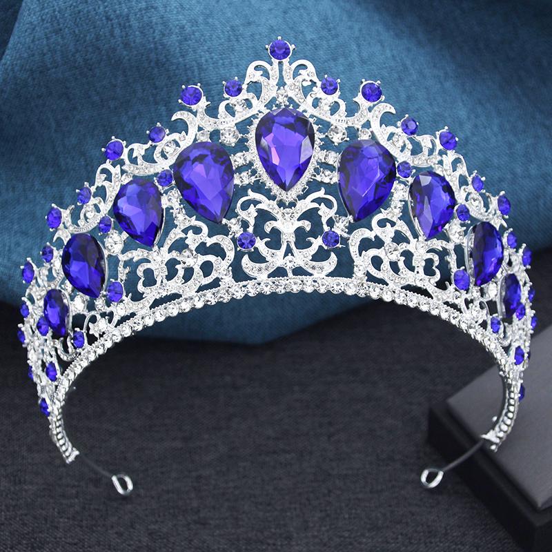 Baroque 9 Colors Green AB Crystal Big Tiaras for Women Girls Party Wedding Crown Bridal Elegant Hair Jewelry Pageant