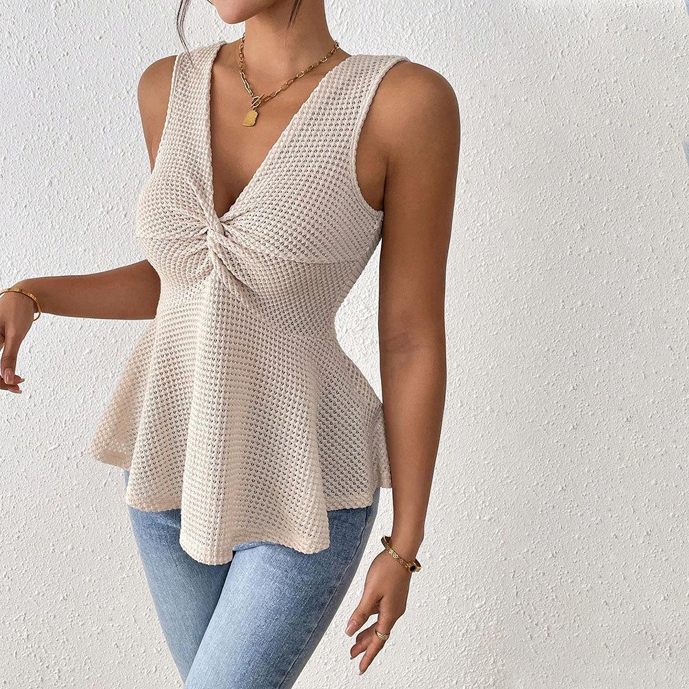 Summer new women's clothing royal sister commuting T-shirt V-neck sleeveless waist and thin temperament top