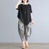 Cotton and Linen Women Two Piece Set Casual Vintage Loose Lady Batwing Sleeve Tops Striped Pants Suits Summer Clothes
