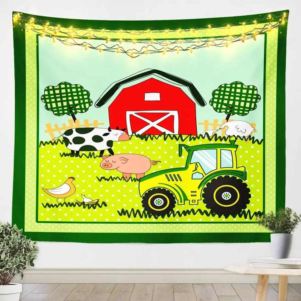Cartoon Farm Animal Tapestry Wall Hanging Cute Milk Cow Dog Pig Tapestries for Child Girl Teen Bedroom Living Room Dorm Decor