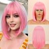 Розовый цвет, прямой парик до плеч, с челкой, синтетическое волокно, короткий, черный, светло-русый, розовый, косплей, повседневный парик