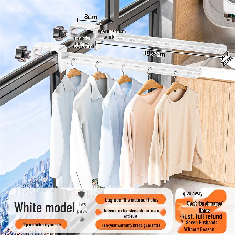 Anti-theft Balcony & Window Clothes Drying Rack with Railing Hooks for Dorms & Households