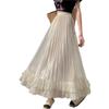 [MSFQSNB] Skirt Ladies Tulle Skirt Pleated Skirt Waist Elastic with Pearl Medium Length Body Shape Cover Switching Frills Flared Skirt Fashion Simple
