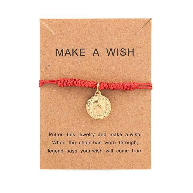 Lucky Coin Amulet Bracelet for Women Saint Benedict Our Lady Heart Charm Stainless Steel Jewelry Red String Rope Bracelet Gift