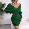 Женские платья-свитера с V-образным вырезом и перекрещивающимися бедрами на осень и зиму