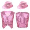 Kids Boys Glittery Sequined Waistcoat with Hat for Jazz Dance Stage Performance Costume