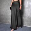 Women Fishtail Skirt High Waist Solid Color Smooth Surface A-Line Maxi Skirt