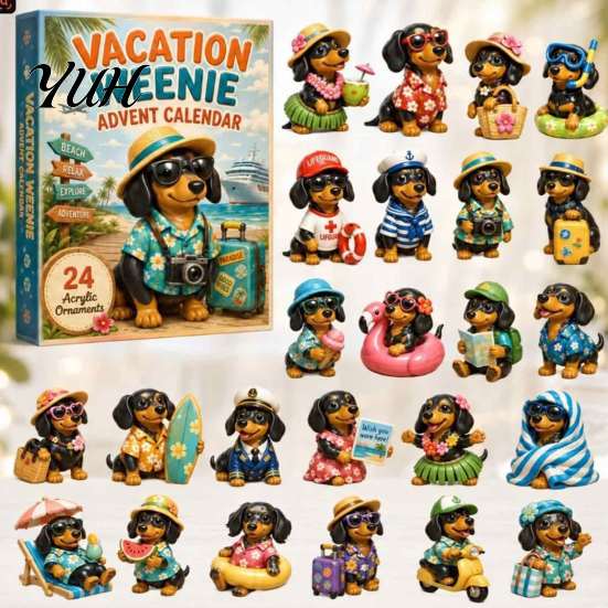 Holiday Dog Advent Calendar 2026 Dachshund Calendar, 24 Days Collectible Surprises with 2D Acrylic Puppy Keepsake Gifts Festive Figures for