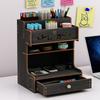 Wooden Pen Holder with Drawer Multi-Functional Desktop Stationary Pencil Box Home Office Art Supplies Organizer Rack
