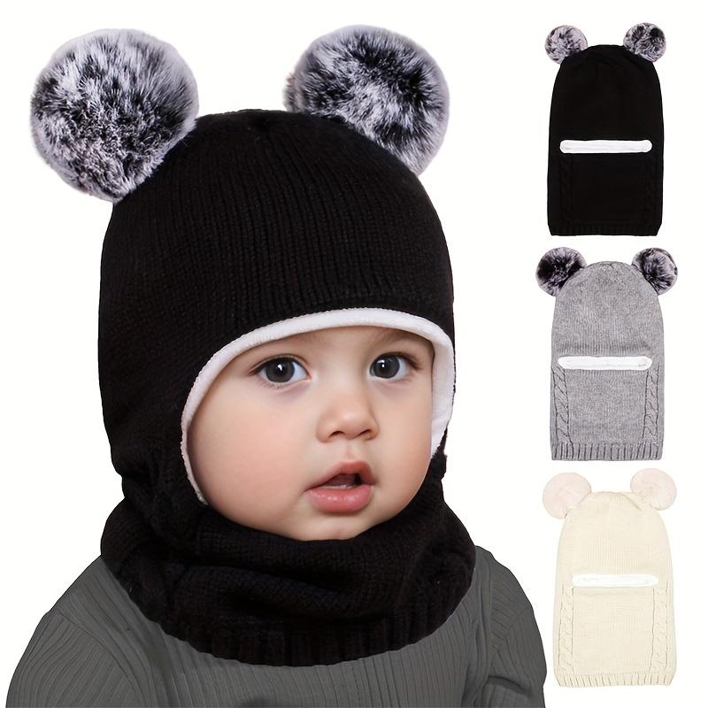 Зимний набор: шапка и шарф для детей 1-4 лет - Милый вязаный медведь с ушками, Теплая мягкая встроенная шапка, Моющийся аксессуар для малышей