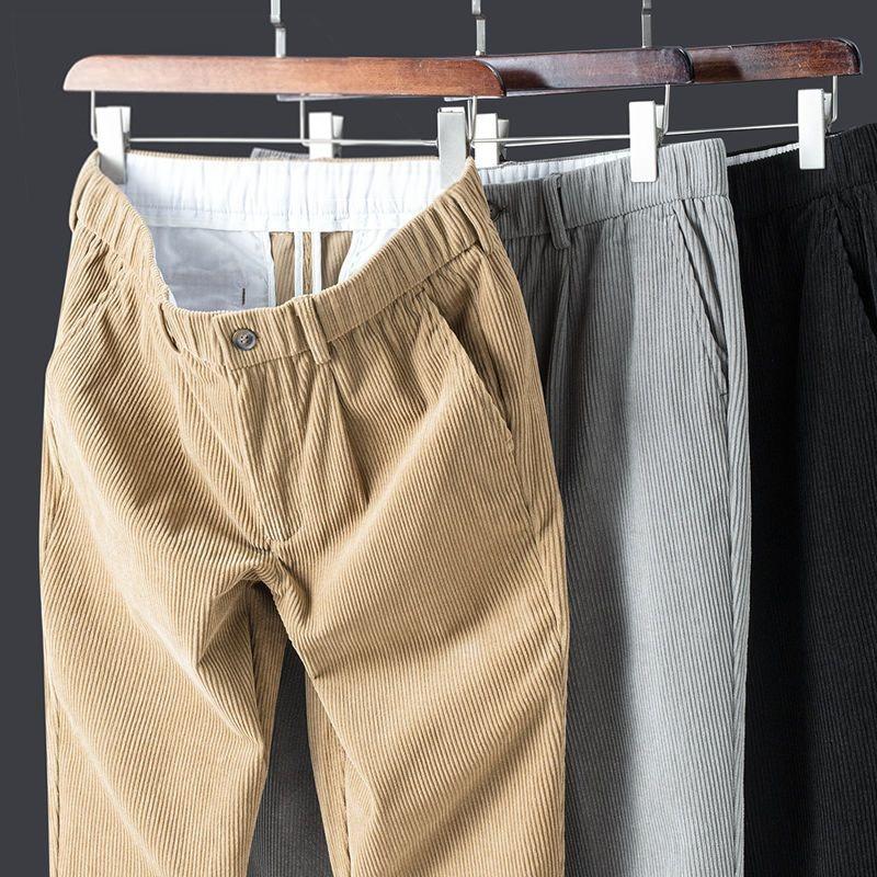 Autumn Thick Men's Double-pleated Trousers Large Size Slim-fit Corduroy Business Casual Pants
