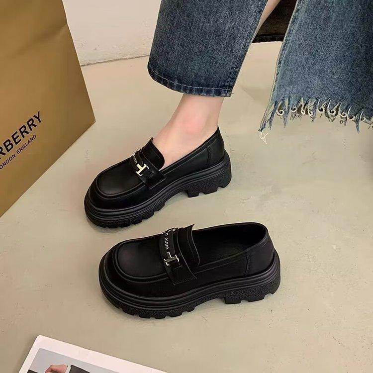 Лоферы на платформе женские весенние ретро британский стиль толстый каблук повседневные универсальные модные мягкие кожаные туфли с одной педалью маленькие кожаные туфли