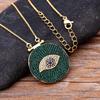 Classic Round Shape Cubic Zirconia Evil Eye Pendant Green/Purple Color Lucky Turkish CZ  Necklace Copper Link Chain Jewelry Gift