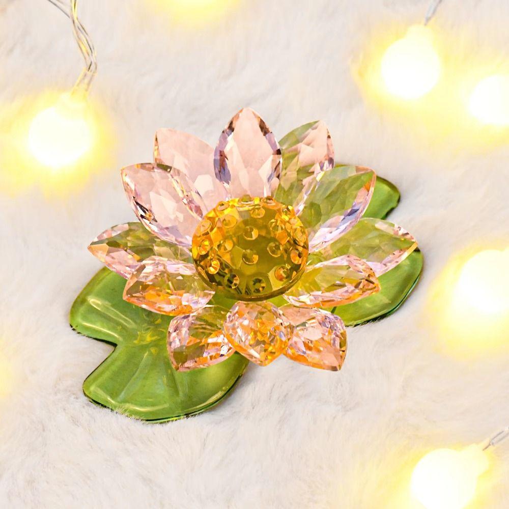 Decorative Glass Flowers Ornament Suncatcher Mini Lotus Crystal Statue Cabinet