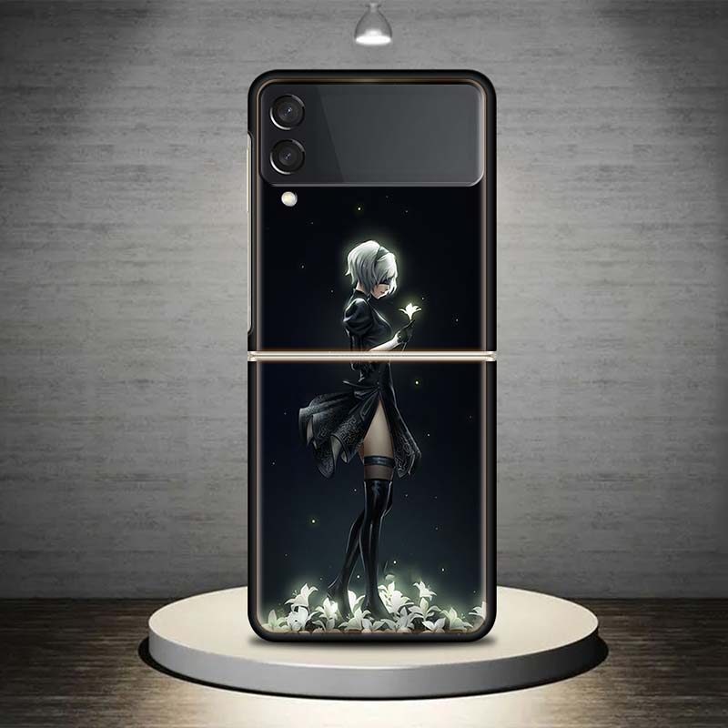 2B Nier Automata аниме для Samsung Galaxy Z Flip 4 3 5G чехол для телефона черный твердый чехол ZFlip 4 3 роскошный противоударный чехол-бампер