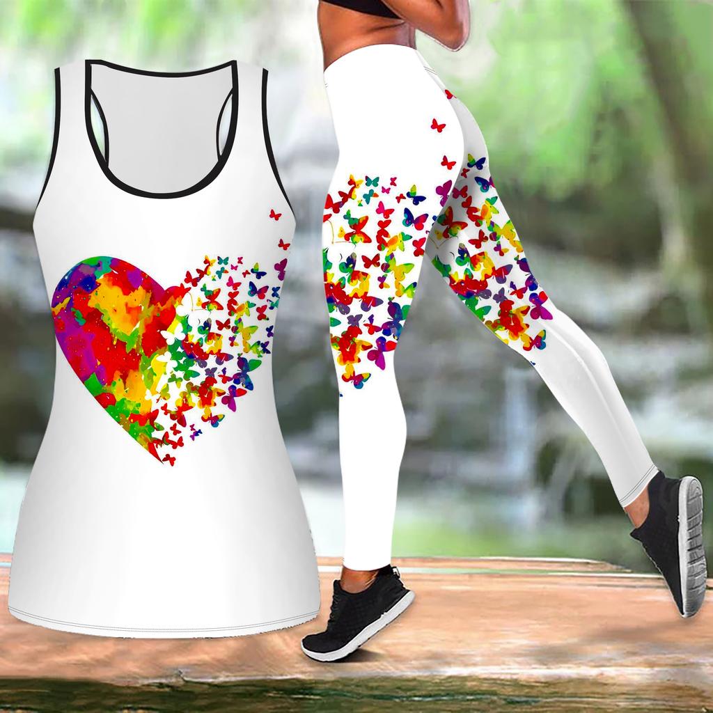 Наряд для йоги с принтом «Любовь» для женщин, модные леггинсы для тренировок, фитнес-спорт, повседневный комплект для йоги, спортивный костюм