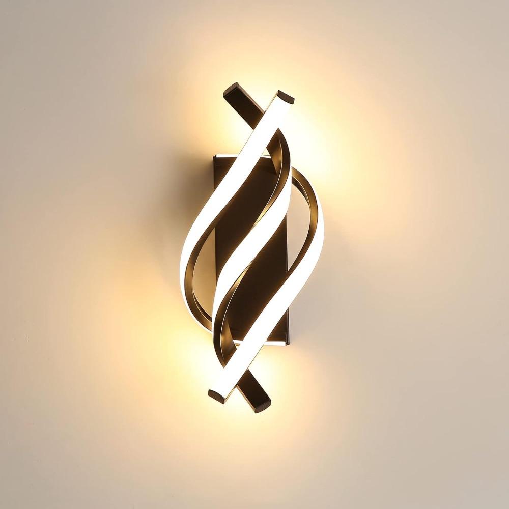 LED Wall Lamp Curved Design Spiral LED Wall Lamp Tricolor Living Room Background Light Minimalist Modern for Home Study Room