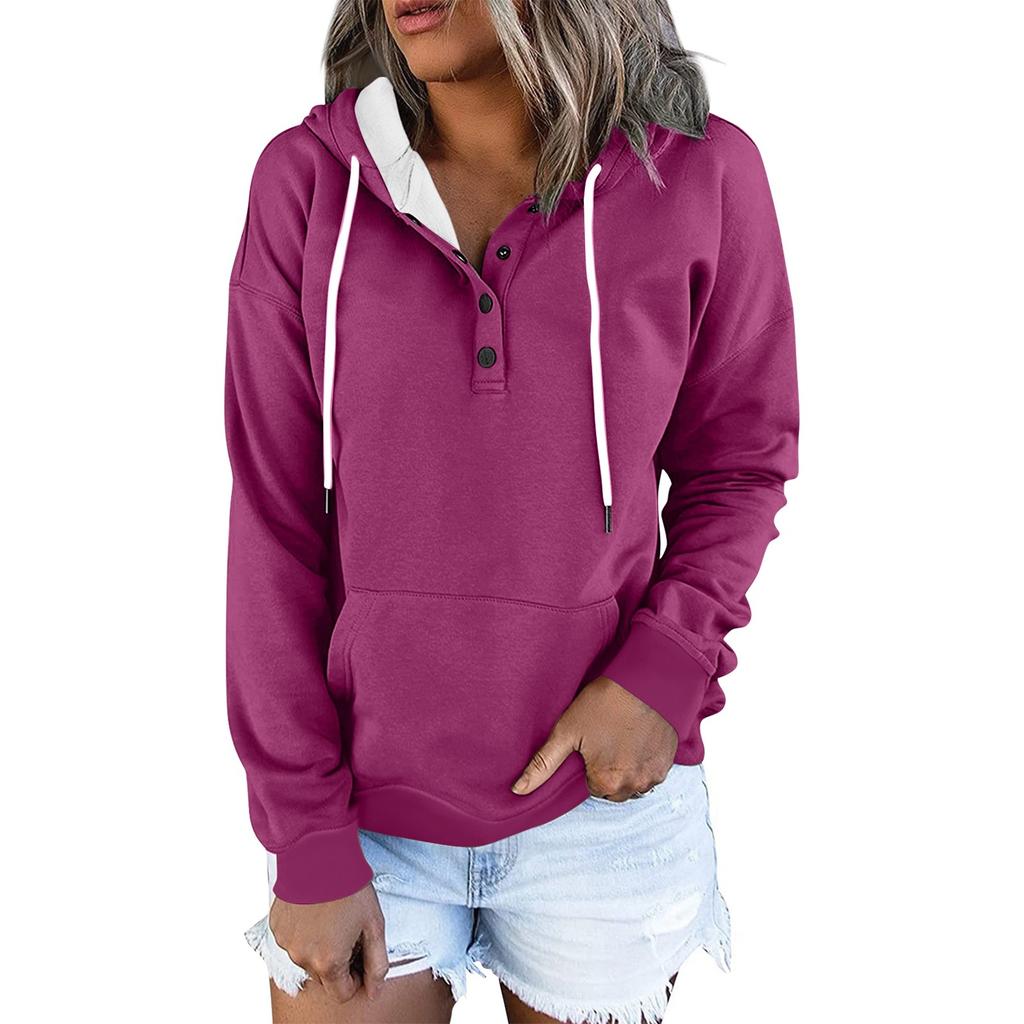 Women's Casual Fashion Solid Color Long Sleeve Pullover Hoodies Sweatshirts