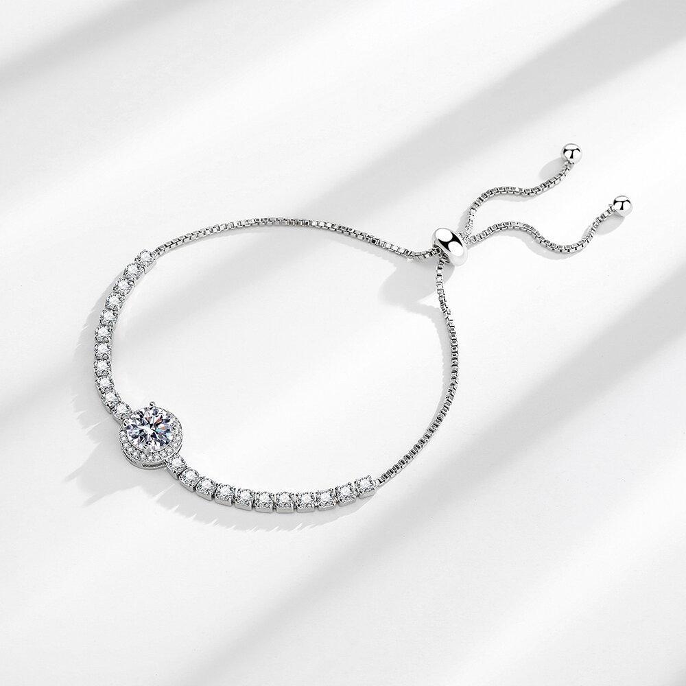 French Romantic 925 Silver Pull-Up 2 Carat Round Bag Zircon Imitation Moissanite Ladies Bracelet Wedding Jewelry