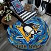 Custom Name Pittsburgh Penguins Round Area Rug,Carpet Rug for Living Room Bedroom Sofa Playroom Decor,Non-slip Floor Mat