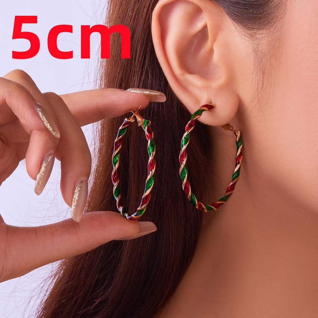 New Year Minimalist Colorful Hoop Earring for Women Classic Red Green Twist Round Circle Earring Christmas Festival Jewelry Gift