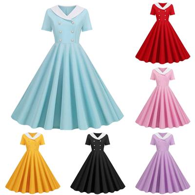 Женское модное двубортное тонкое и тонкое платье с v-образным вырезом в стиле ретро