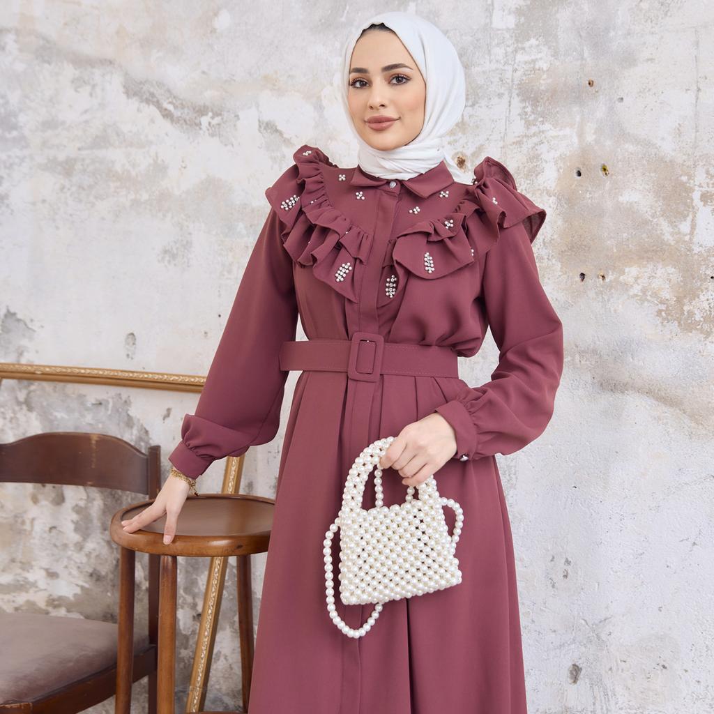 Frilly Pearled Women Long Dress Abaya