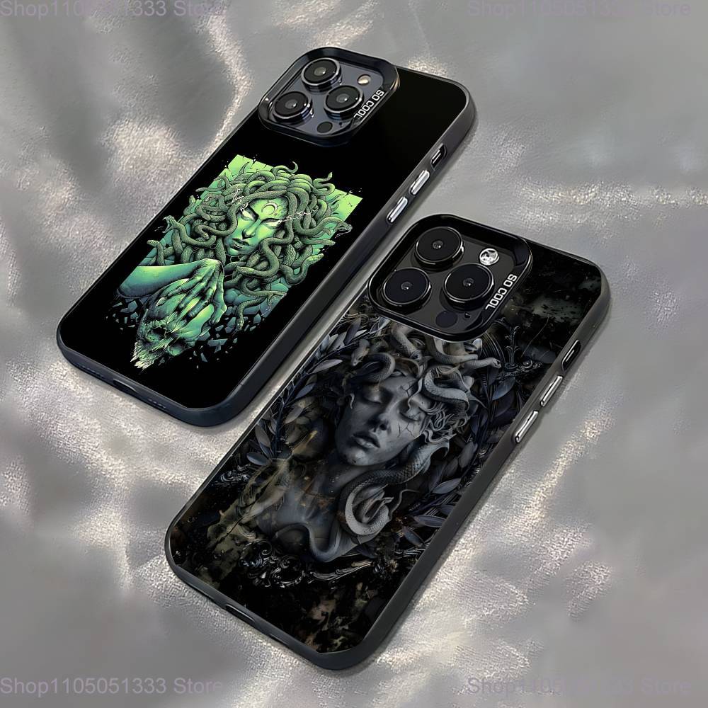 Медуза Греческая Мифология Посмотри на Меня Чехол для Телефона Для iPhone 16,15,14,13,12,11Pro,XS,Max,Plus,Mini Черный Конфетный Матовый Ударопрочный Чехол