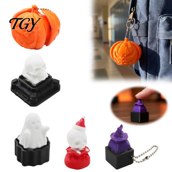 3D Printed Fidget Toy Halloween Clicker for Stress Relief, Pumpkin Skull Ghost Witch Relief Hat Finger Clicker, Push Button Bag Charm