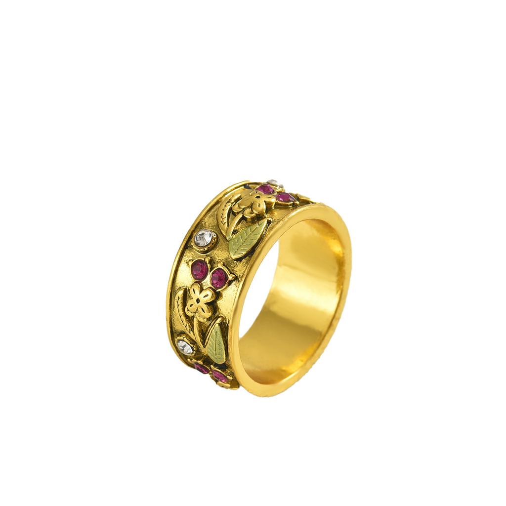 Кольцо в литературном стиле, простое, женское, инкрустированное цветными бриллиантами, цветочное, универсальное, высококачественное кольцо