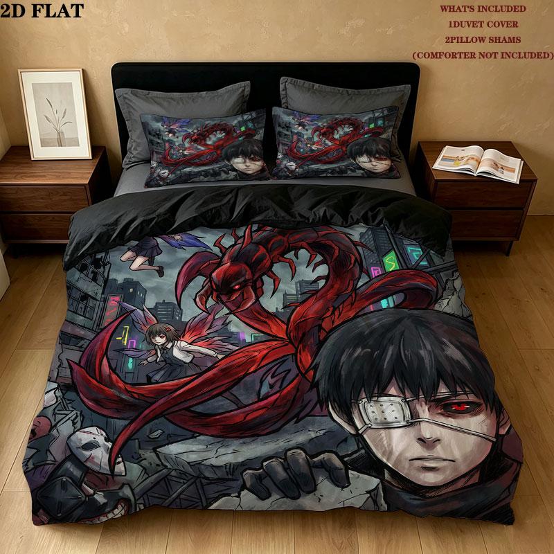 Tokyo Ghoul Pattern Bedding Quilt Set Quilt Cover Pillowcase Home Birthday Gift(1 * duvet cover + 2 * pillowcase, without core)