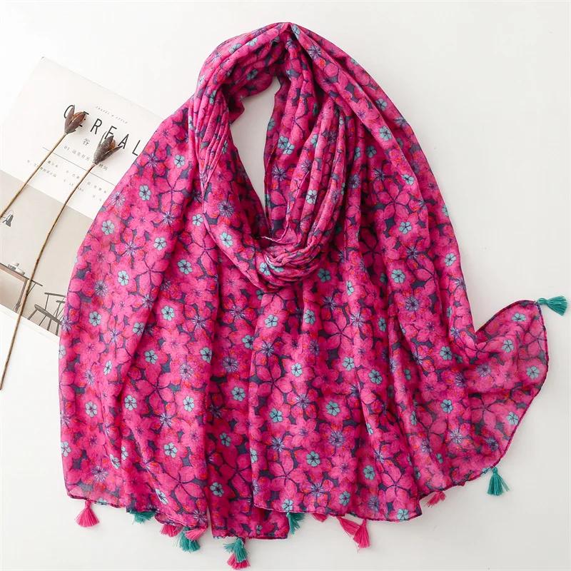 Designer Brand Women Scarf Classical Print Lady Shawls Cotton Feeling Soft Oversize Hijabs Neck Headband Tassel Foulard