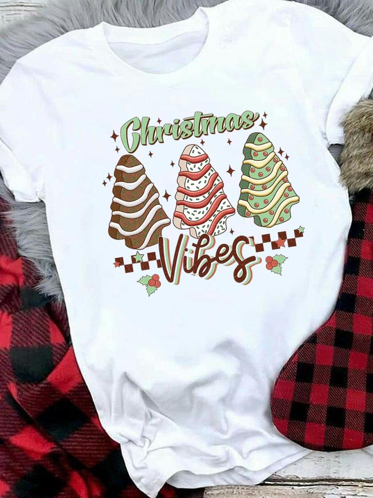 (Азиатский размер) Женская праздничная футболка с принтом, топ для фестиваля, С Рождеством, С Новым годом, с надписью, милая, в стиле 90-х, повседневная, женская, с коротким рукавом, модная, с графическим принтом