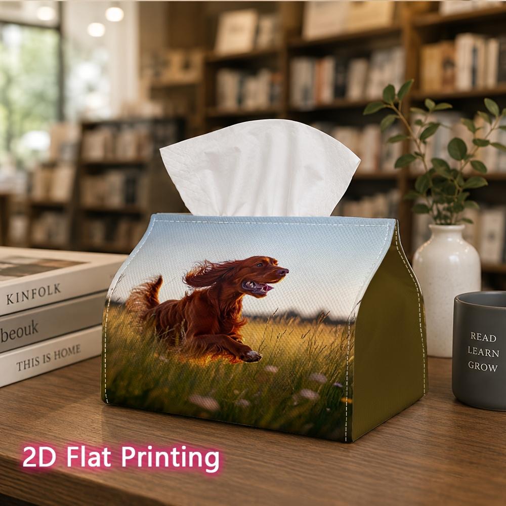 1pc, 2d Flat Printing, Tissue Box Running Dog Pattern on the Grass Printed Tissue Box, Durable Decorative Storage Box for Kitchen and Living Room, Dis