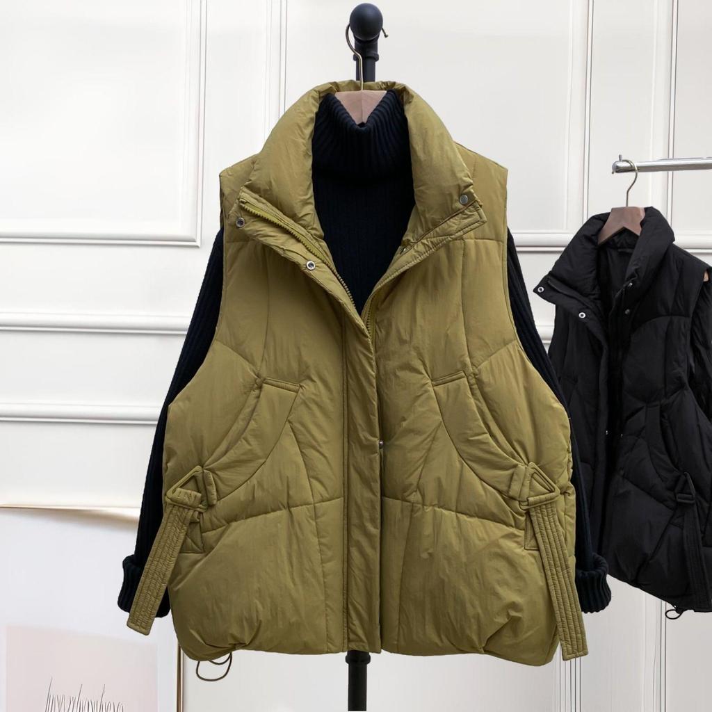Женская куртка миди без рукавов большого размера - Толстый теплый пуховый хлопковый жилет для осени/зимы