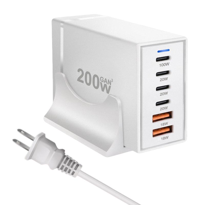 200W GaN Multi-Port PD Fast Charger with 2A4C Ports for Phones & Laptops