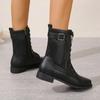 Fashion Women's Shoes 2024 High Quality Lace Up Zipper Women's Boots Autumn Round Toe Square Heel Plus Size 43