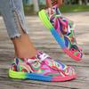 2025 Large Lace Up Colored Low Top Single Shoe Women's Ethnic Style Graffiti Lazy Canvas Flat Bottom Single Shoe