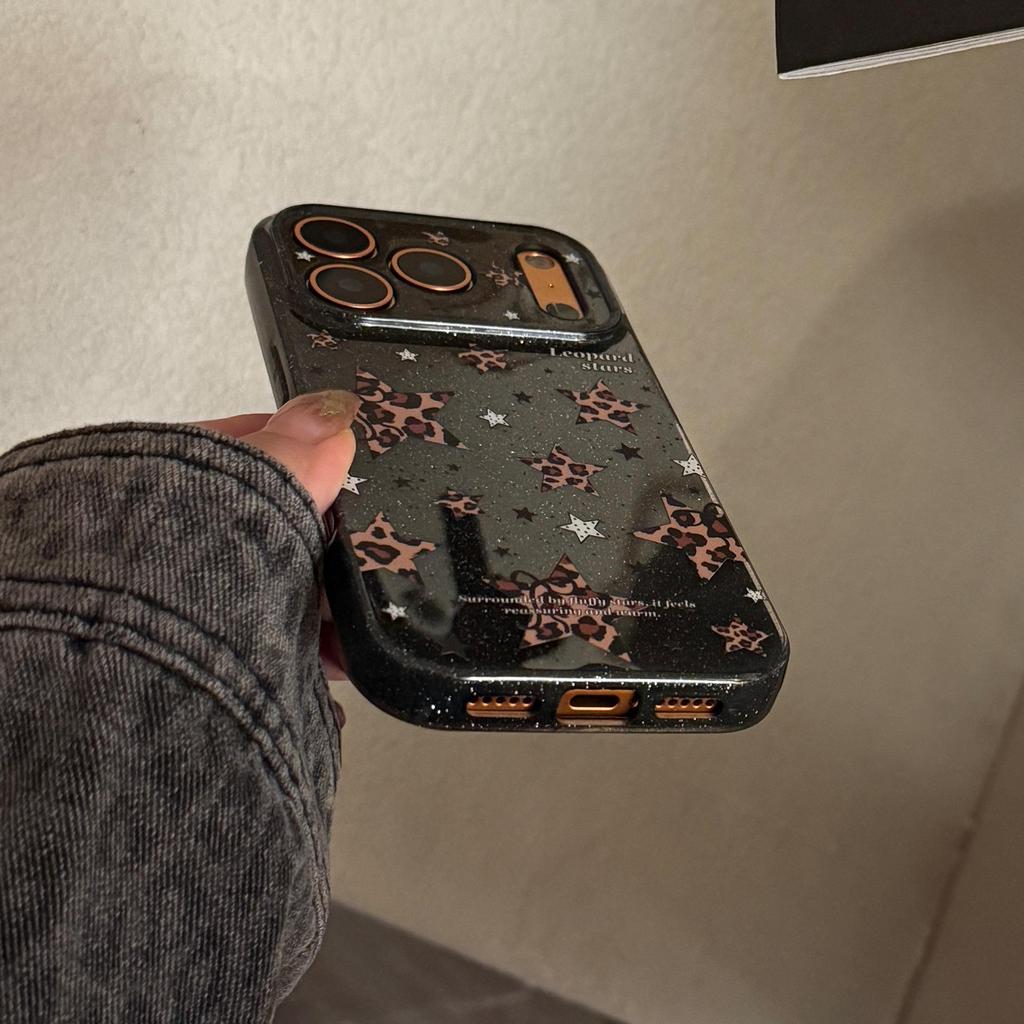 Блестящий чехол для телефона с леопардовым принтом и звездой для iPhone 15, iPhone 16, iPhone 17 Pro Max