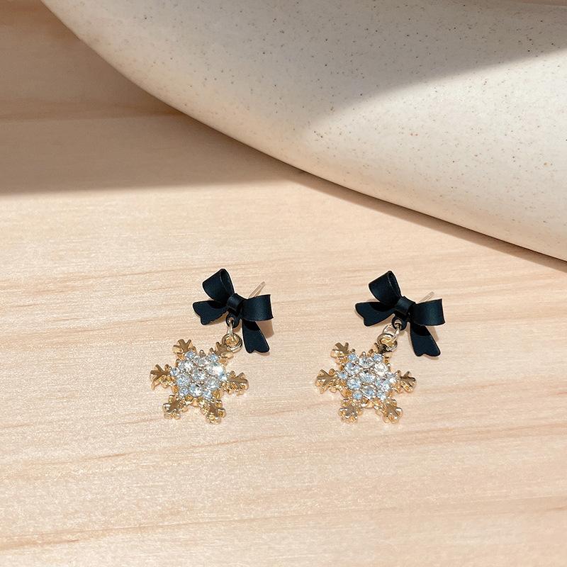 Милые серьги-подвески в виде снежинок для женщин, сладкие украшения для вечеринки, черные, красные серьги-подвески с бантом, милые аксессуары для девочек