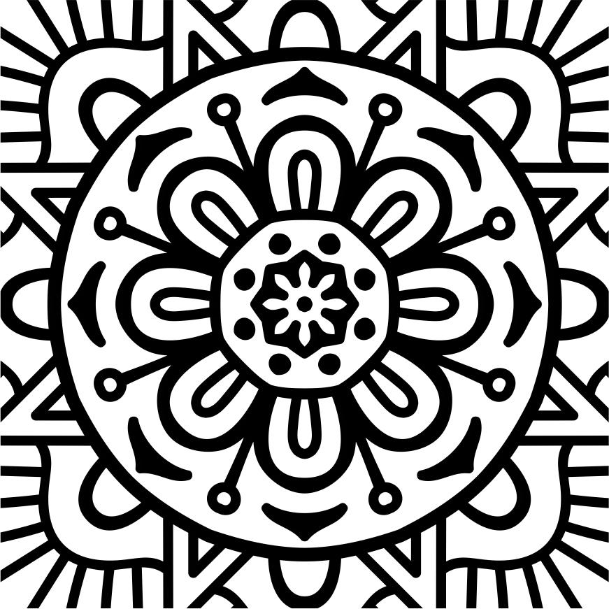 Printtoo Craft Textile Square Stamp Mandala Цветочный узор Деревянные резиновые штампы-2 x 2