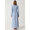 Women's Sky Blue Floral Summer Long Knitted Dress Dd01322